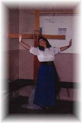 PHOTO taken some years back when I did a women's worship workshop at the Pottsville Anglican Church. I danced to the Hymn "When I survey the wonderous cross, on which the Prince of glory died...my richest gain I count but loss and pour contempt on all my pride"